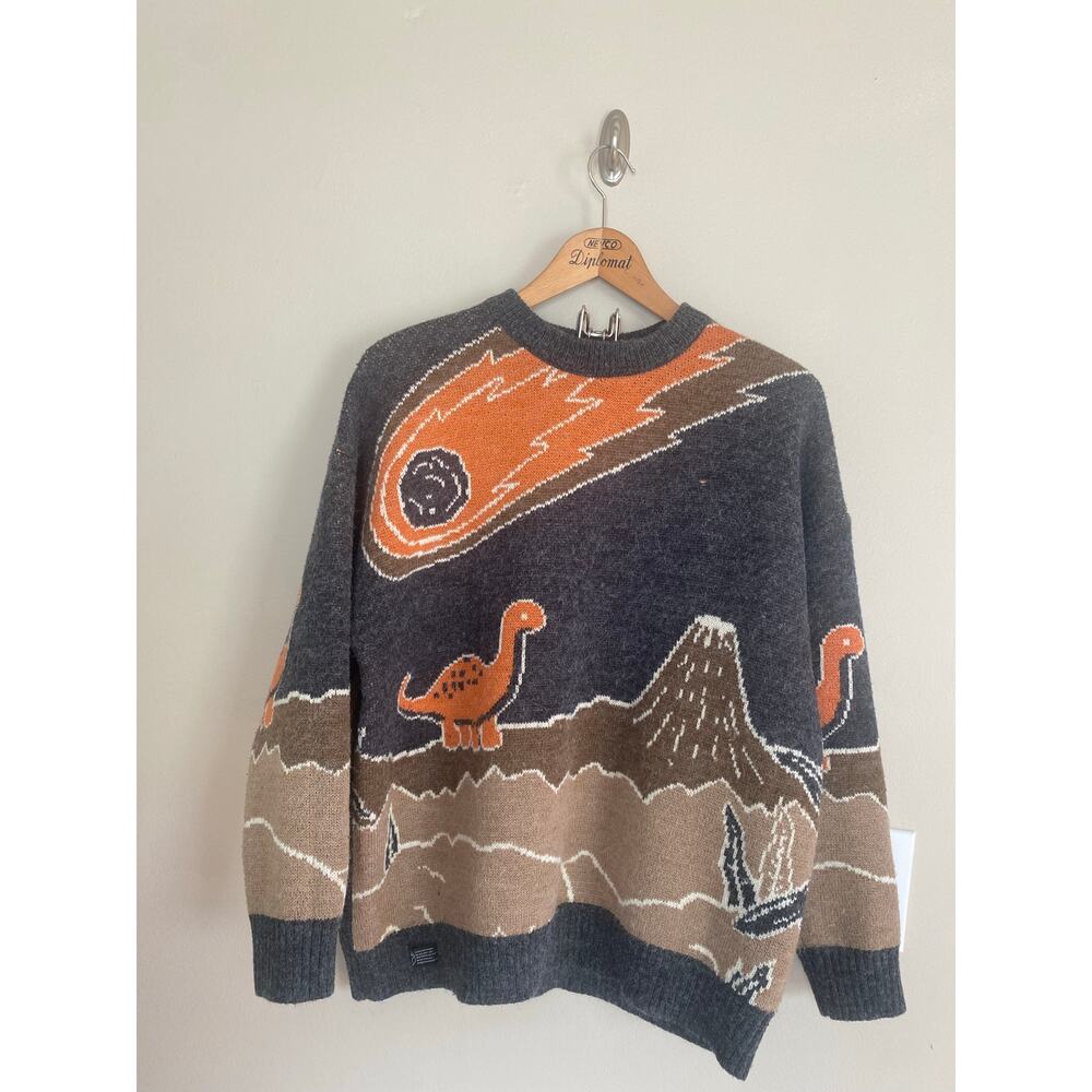 RARE Aikawa's Tree Dinosaur Comet Volcano Harajuka  Knit Sweater Unisex XL Urban